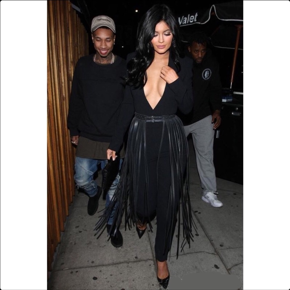 Kylie Jenner Black Leather Fringe Belt